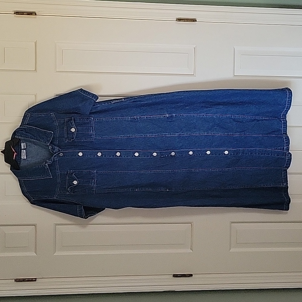 Carolina Blues womens button front denim jean maxi dress short sleeve sz 22